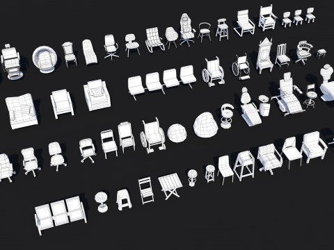 55 Interior Furniture Chair Collection Pack for Game Ready Low Poly 3D Model