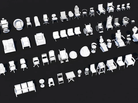 55 Interior Furniture Chair Collection Pack for Game Ready Low Poly 3D Model