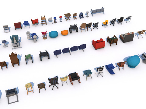 55 Interior Furniture Chair Collection Pack for Game Ready Low Poly 3D Model