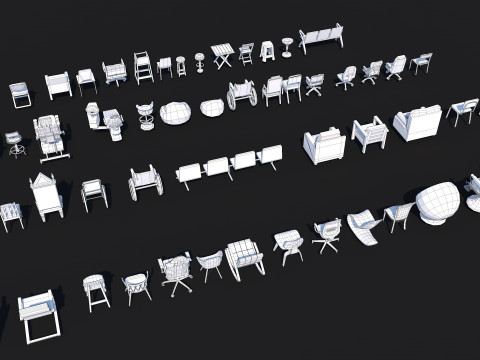 55 Interior Furniture Chair Collection Pack for Game Ready Low Poly 3D Model