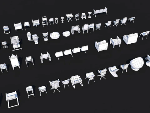 55 Interior Furniture Chair Collection Pack for Game Ready Low Poly 3D Model