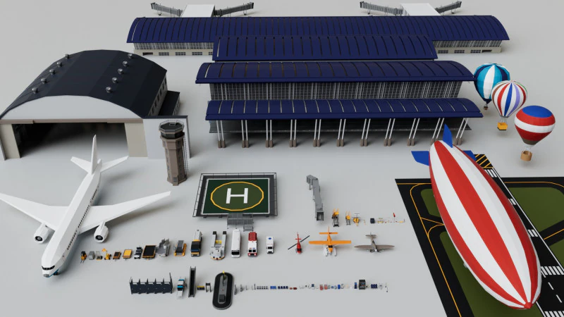 Pacote de Mega Coleção do Aeroporto Modelo 3D .c4d .max .obj .3ds .fbx .stl .blend