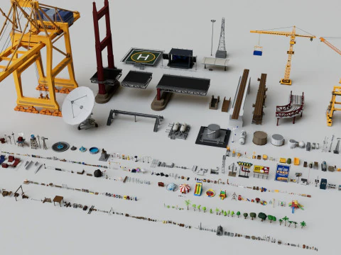 500 यथार्थवादी बाहरी सिटी स्ट्रीट प्रॉप्स पैक संग्रह 3D मॉडल