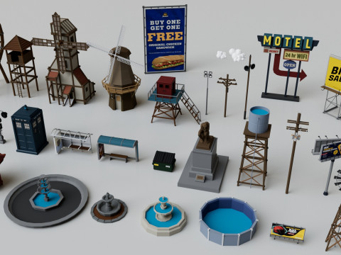 500 Realistic Exterior City Street Props Pack Collection Modelo 3D