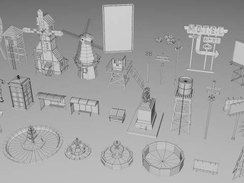 500 Realistic Exterior City Street Props Pack Collection Modelo 3D