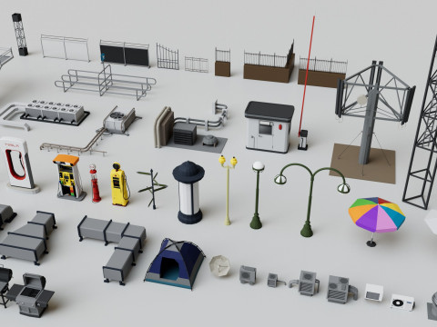500 Realistic Exterior City Street Props Pack Collection Modelo 3D