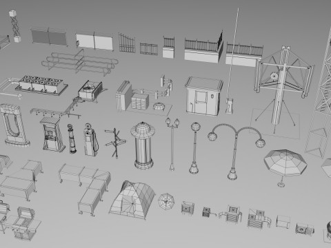 500 Realistic Exterior City Street Props Pack Collection Modelo 3D