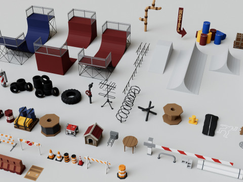 500 Realistic Exterior City Street Props Pack Collection Modelo 3D