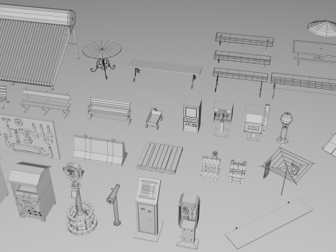 500 Realistic Exterior City Street Props Pack Collection Modelo 3D