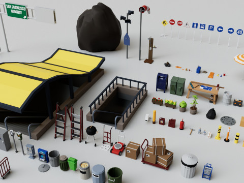 500 Realistic Exterior City Street Props Pack Collection Modelo 3D