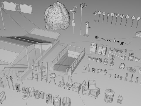 500 Realistic Exterior City Street Props Pack Collection Modelo 3D