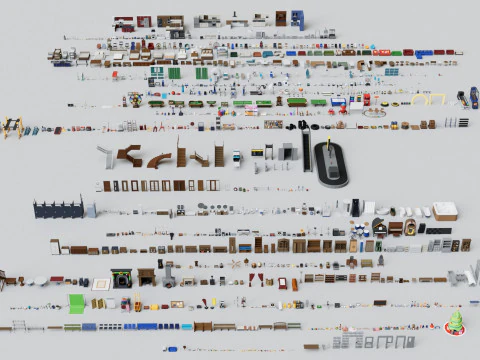 2000 İ&ccedil; Mekan Ger&ccedil;ek&ccedil;i Mobilya Mega Paket Koleksiyonları İndir 3D Model