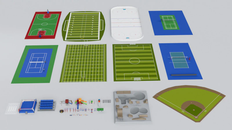 Coleção de Pacotes de Estádio Esportivo - Pronto para Jogo Modelo 3D .c4d .max .obj .3ds .fbx .stl .blend