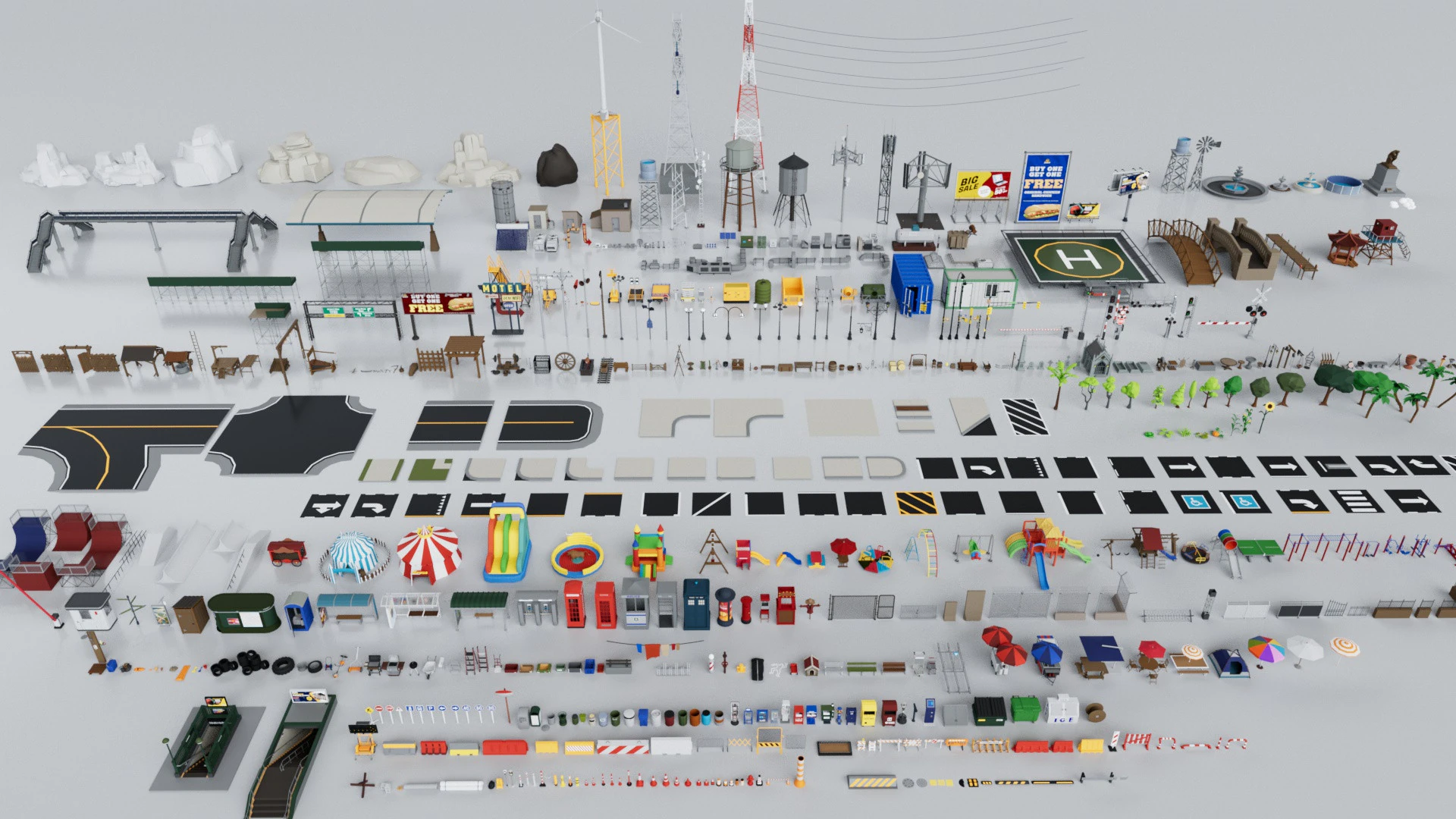 Realistic Exterior City Street Props Pack Collection 3D Model .c4d .max .obj .3ds .fbx .stl .blend