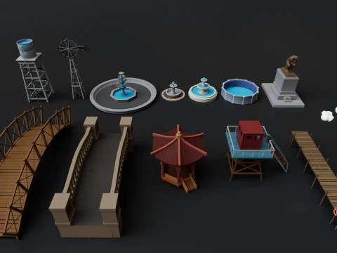 Realistic Exterior City Street Props Pack Collection 3D Model