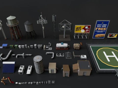 Realistic Exterior City Street Props Pack Collection 3D Model