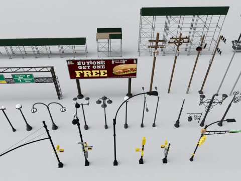 Realistic Exterior City Street Props Pack Collection 3D Model