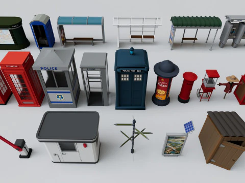 Realistic Exterior City Street Props Pack Collection 3D Model
