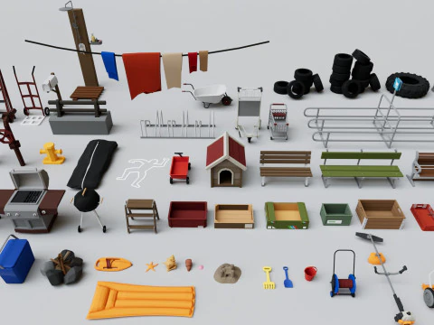 Realistic Exterior City Street Props Pack Collection 3D Model