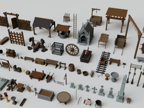 Realistic Exterior City Street Props Pack Collection 3D Model