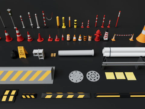 Realistic Exterior City Street Props Pack Collection 3D Model