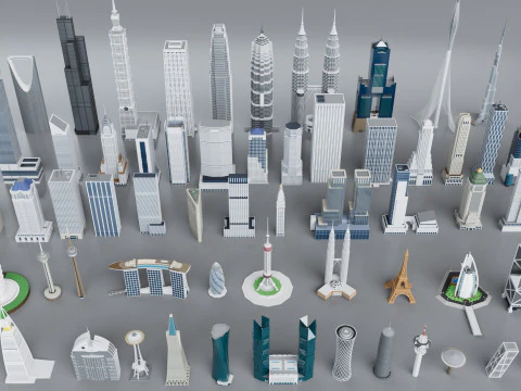 60 edificios de rascacielos mundialmente famosos: realistas y con alto nivel de detalle Modelo 3D