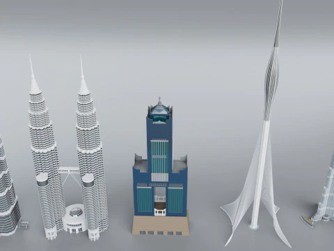 60 World Famous Skyscrapers Buildings - Realistic High Detailed 3D Model