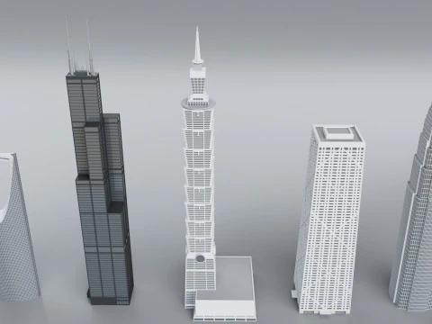 60 World Famous Skyscrapers Buildings - Realistic High Detailed 3D Model