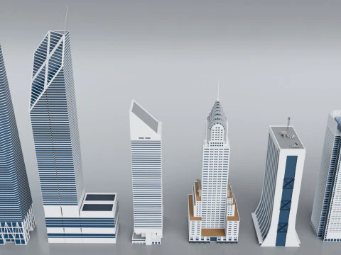 60 World Famous Skyscrapers Buildings - Realistic High Detailed 3D Model