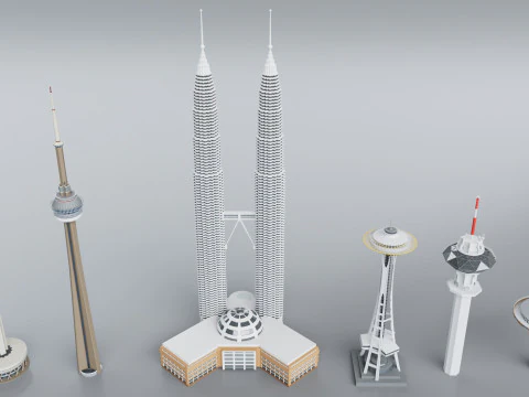 60 World Famous Skyscrapers Buildings - Realistic High Detailed 3D Model