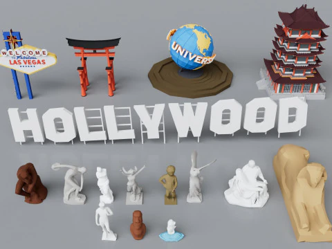 90 World Famous Landmarks Monument Mega Pack Collection 3D Model