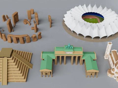90 World Famous Landmarks Monument Mega Pack Collection 3D Model