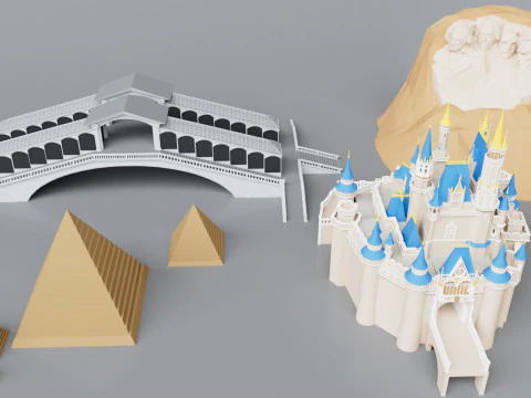 90 World Famous Landmarks Monument Mega Pack Collection 3D Model