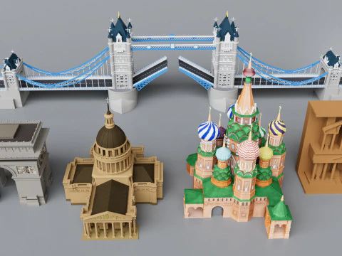 90 World Famous Landmarks Monument Mega Pack Collection 3D Model