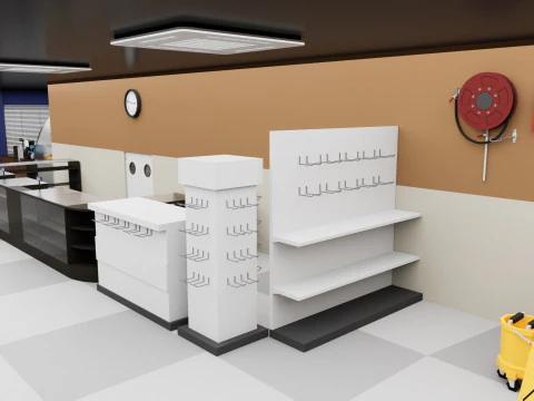 City Supermarket Building Interior Exterior Modular Environment 3D Model