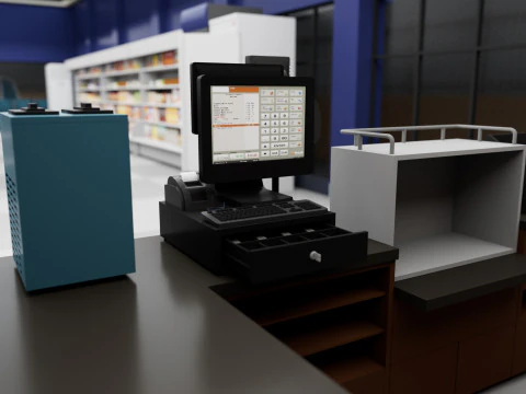 City Supermarket Building Interior Exterior Modular Environment 3D Model