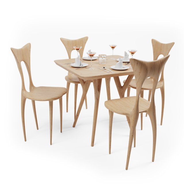 wood organic chair and table Modello 3D .c4d .max .obj .3ds .fbx .stl .blend 