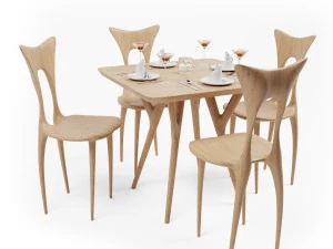 wood organic chair and table 3D Model
