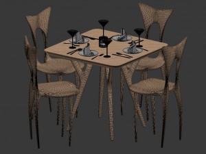wood organic chair and table Modello 3D