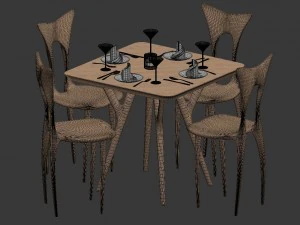 wood organic chair and table 3D Model