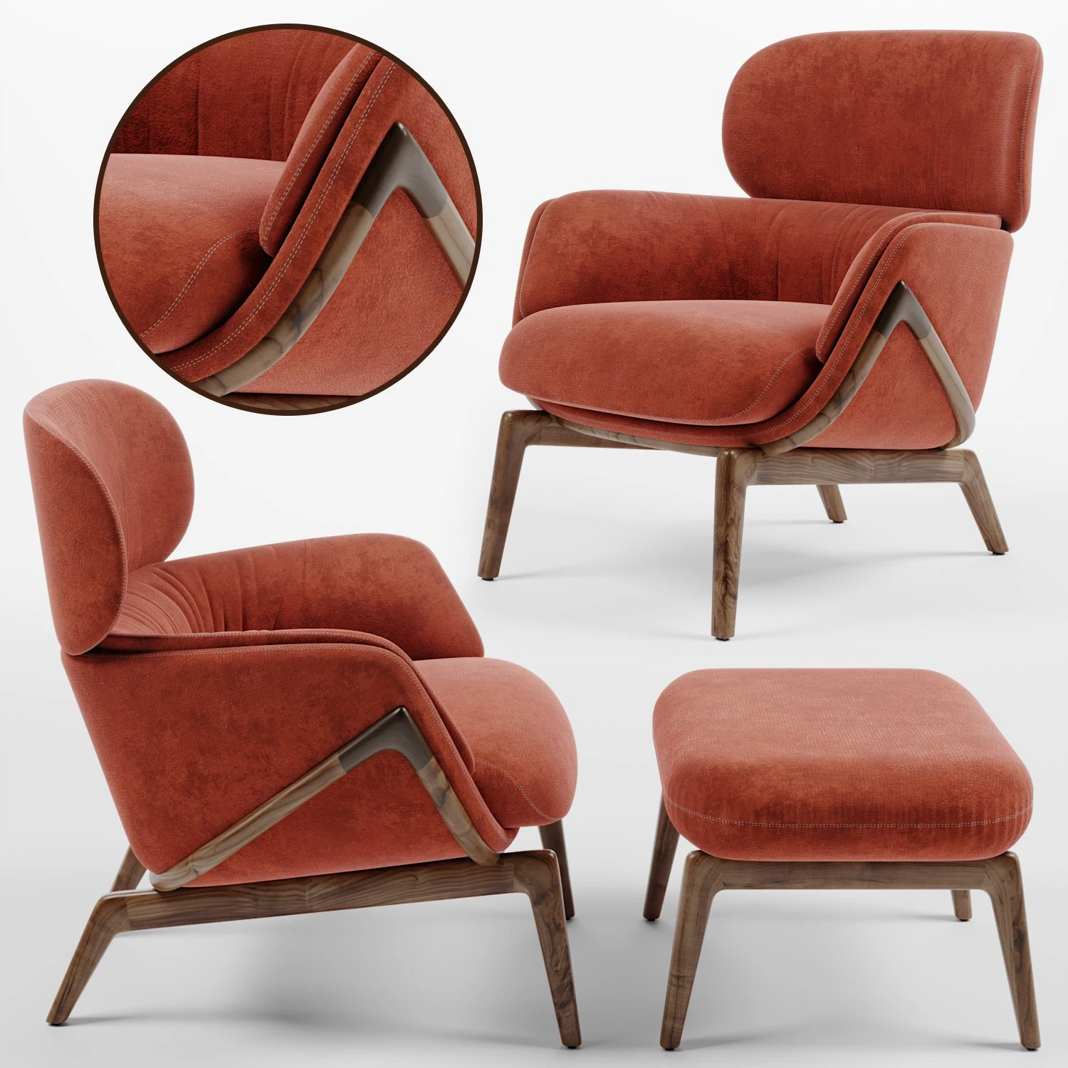 luca nichetto elysia lounge chair and nino ottoman 3D Model .c4d .max .obj .3ds .fbx .stl .blend 
