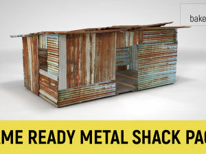 波纹钢棚 - 生锈的金属小屋低聚 3D 模型