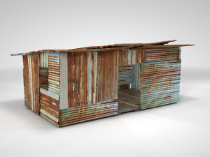 corrugated steel shed - rusty metal shack pack low-poly Modelo 3D
