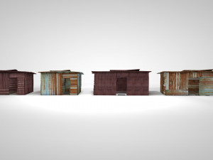 corrugated steel shed - rusty metal shack pack low-poly Modelo 3D
