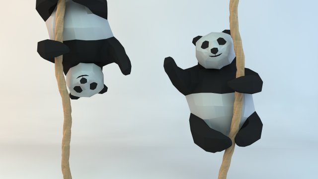lowpoly cute panda with rope low-poly 3d print model 3D Принт Модель .c4d .max .obj .3ds .fbx .stl .blend