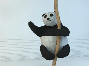 lowpoly cute panda with rope low-poly 3d print model 3D Print Model