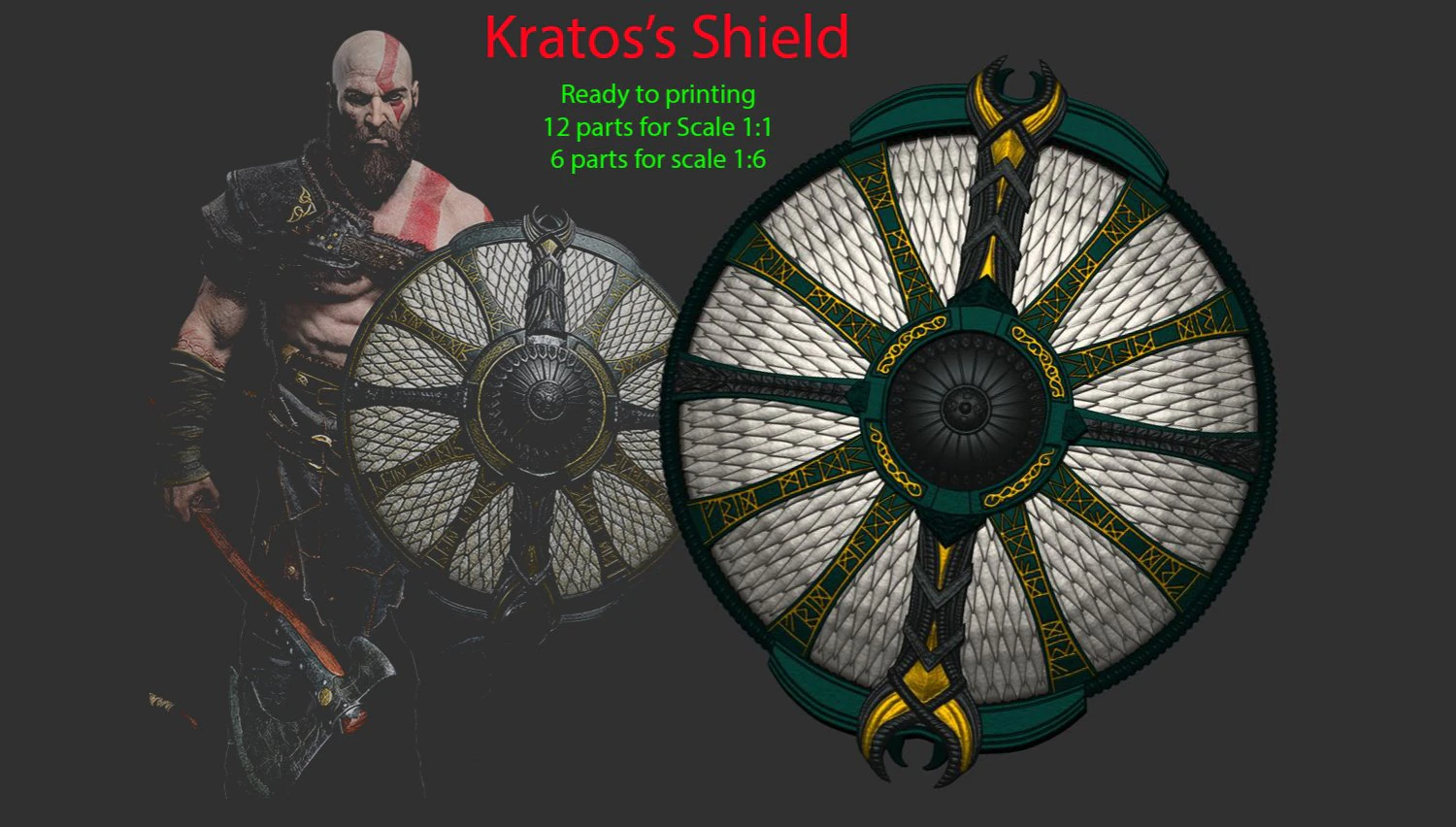 shield of kratos - guardian shield - god of war 2018 3D Print Model .c4d .max .obj .3ds .fbx .stl .blend 