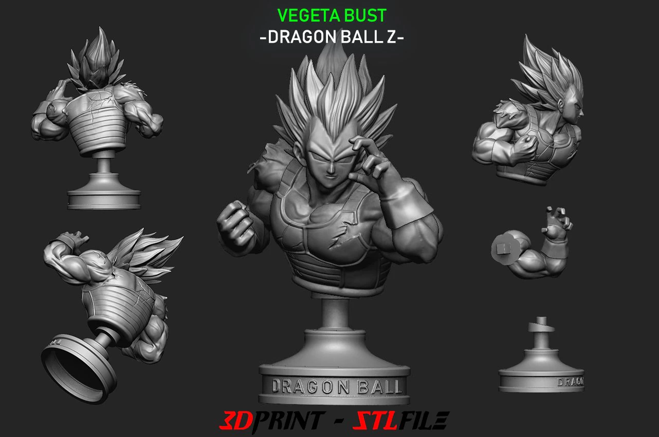 vegeta bust - dragonball z 3D Print Model .c4d .max .obj .3ds .fbx .stl .blend 