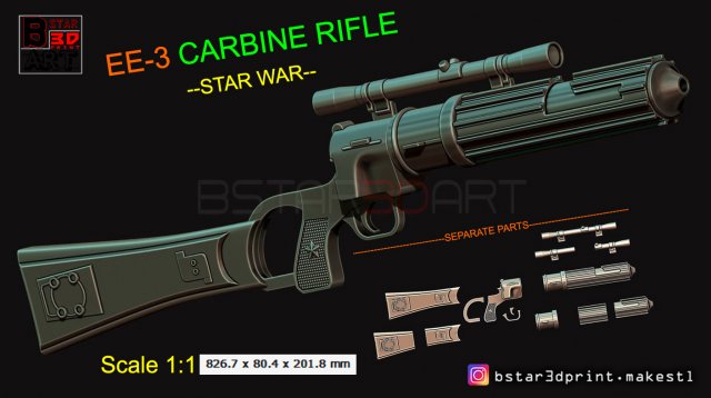 boba fett blaster ee 3 - carbine rifle - star wars for cosplay 3D Принт Модель .c4d .max .obj .3ds .fbx .stl .blend 