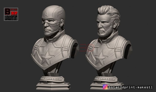 captain america bust - with 2 heads from marvel 3d print model 3D-Druckmodell .c4d .max .obj .3ds .fbx .stl .blend 